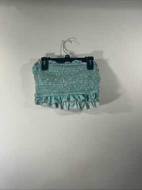 Smocked Ruffle Crop Top in Aqua Mint